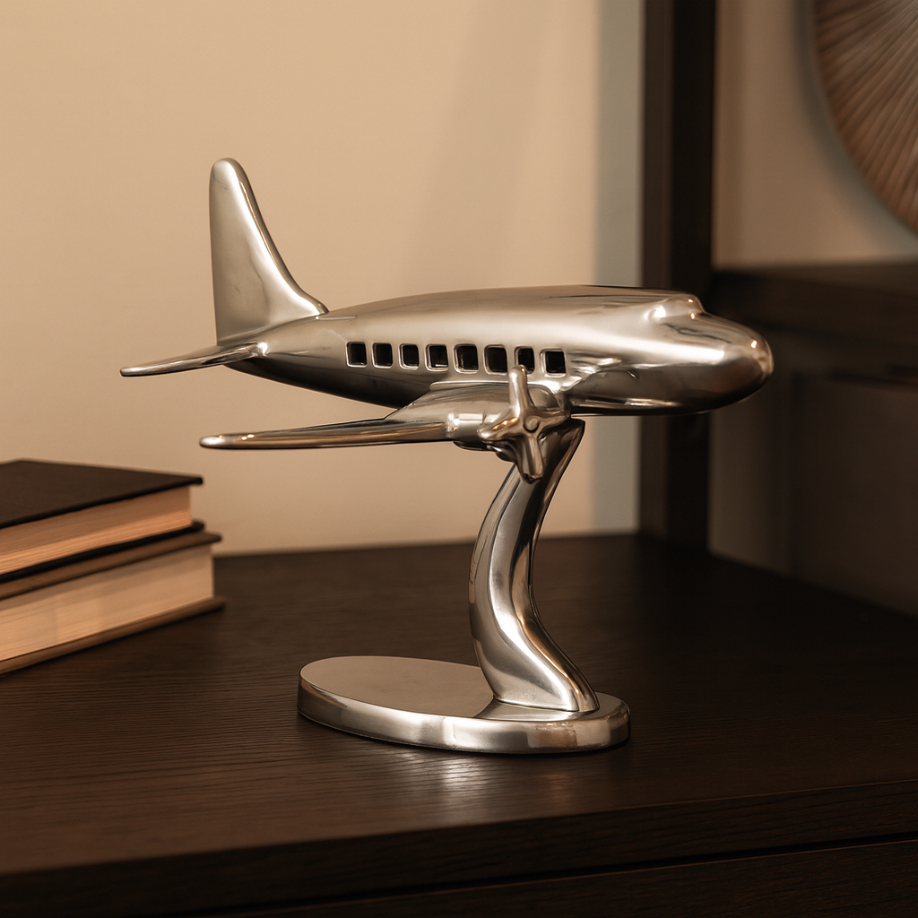 Vintage-Style Airplane Desk Decor – Polished Metal Finish, each