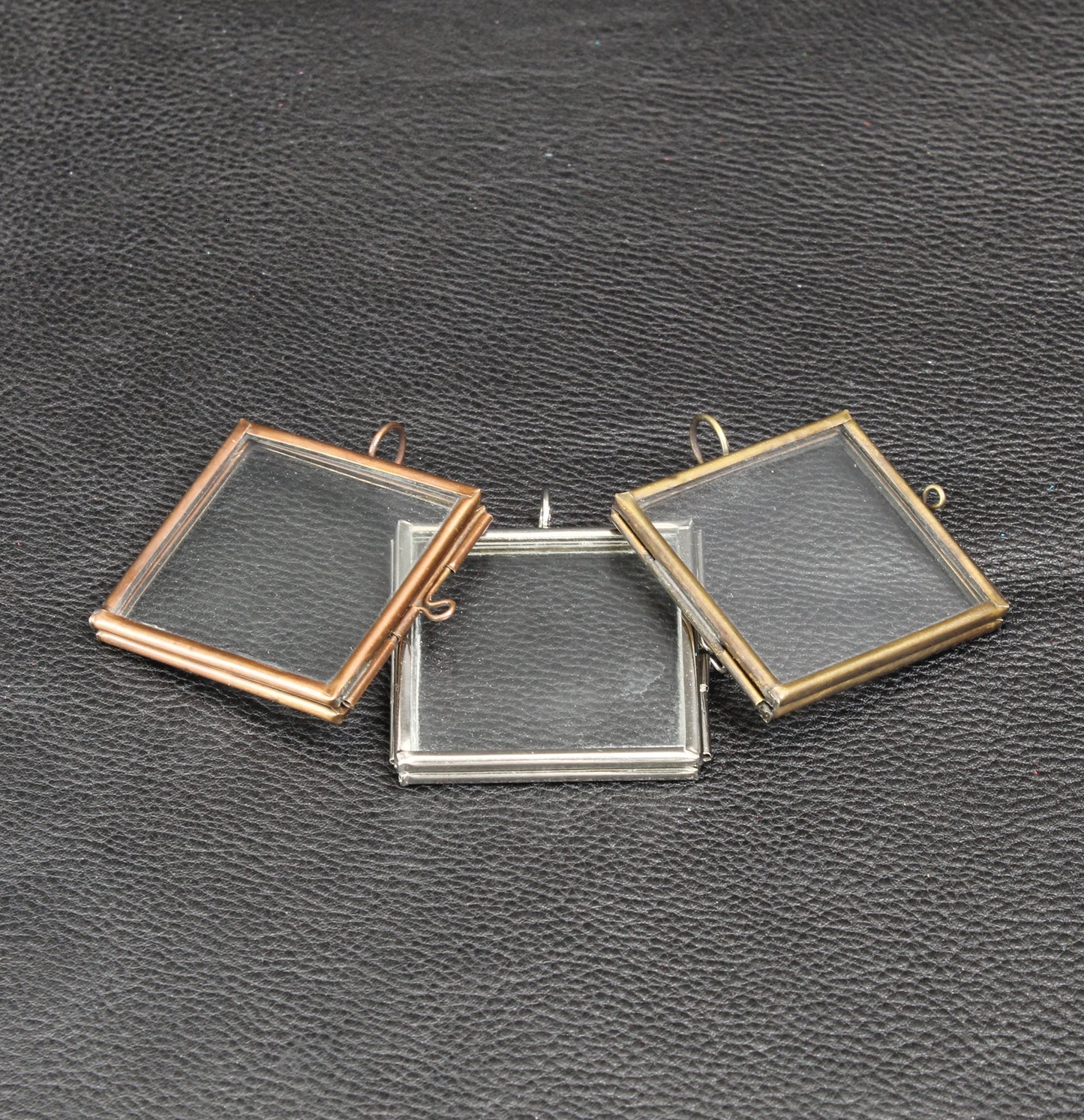 Glass Frame Lockets, Brass Square w/Finish, Pack of 6