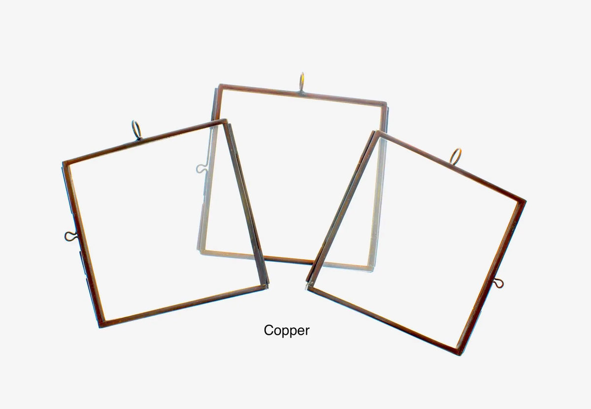 3 x 3 Inch Square Glass Display Frame | Silver Tone Hanging Keepsake Frame for Pressed Flowers, Photos & Needlework, 3 ea