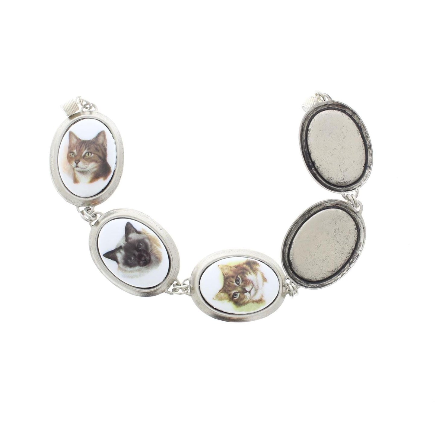 Vintage Cat Portrait Bracelet – Porcelain Cameo Style, made in USA, each
