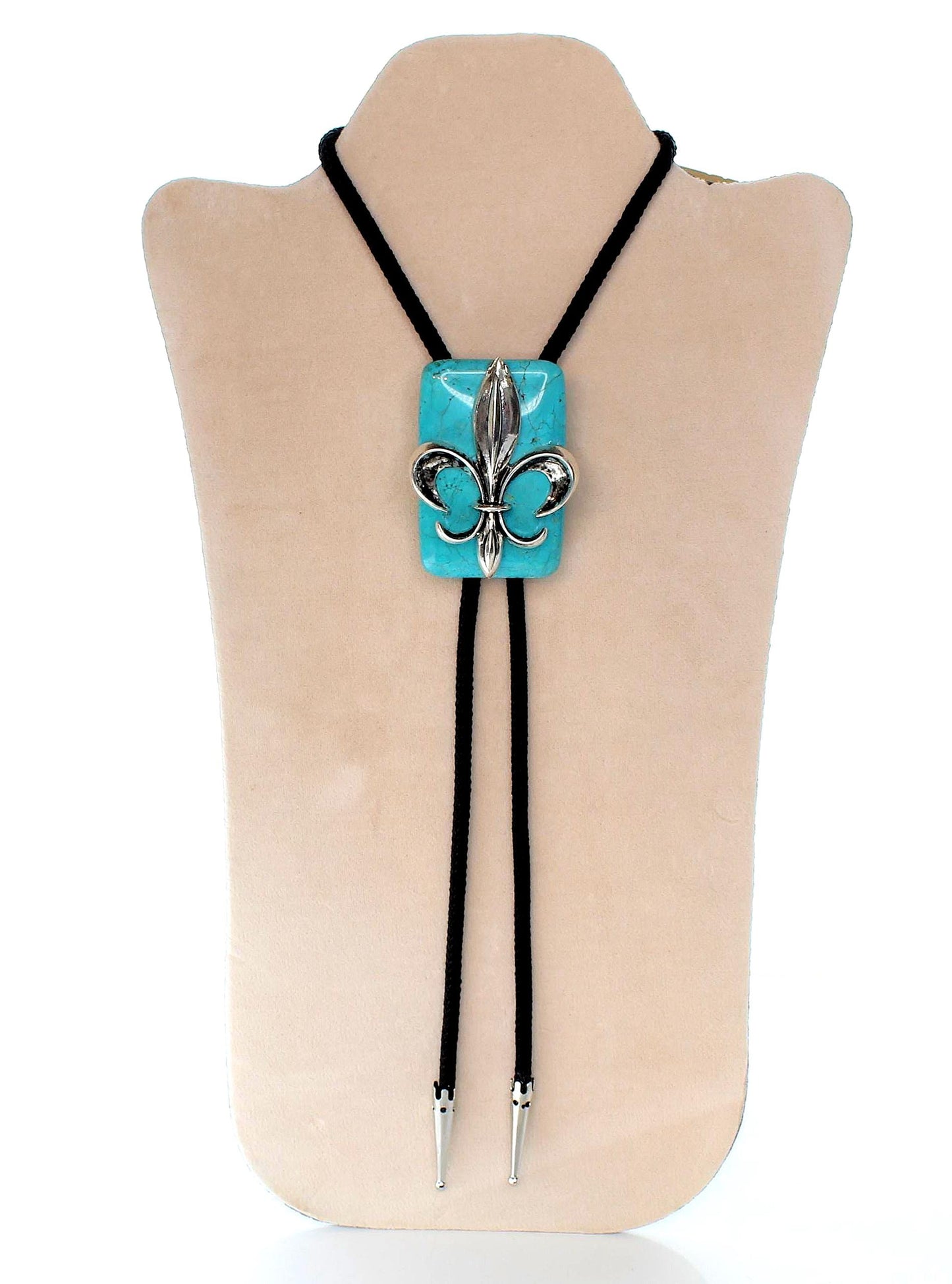 59mm x 46mm Fleur-de-Lis Turquoise Bolo Tie, made in USA, each
