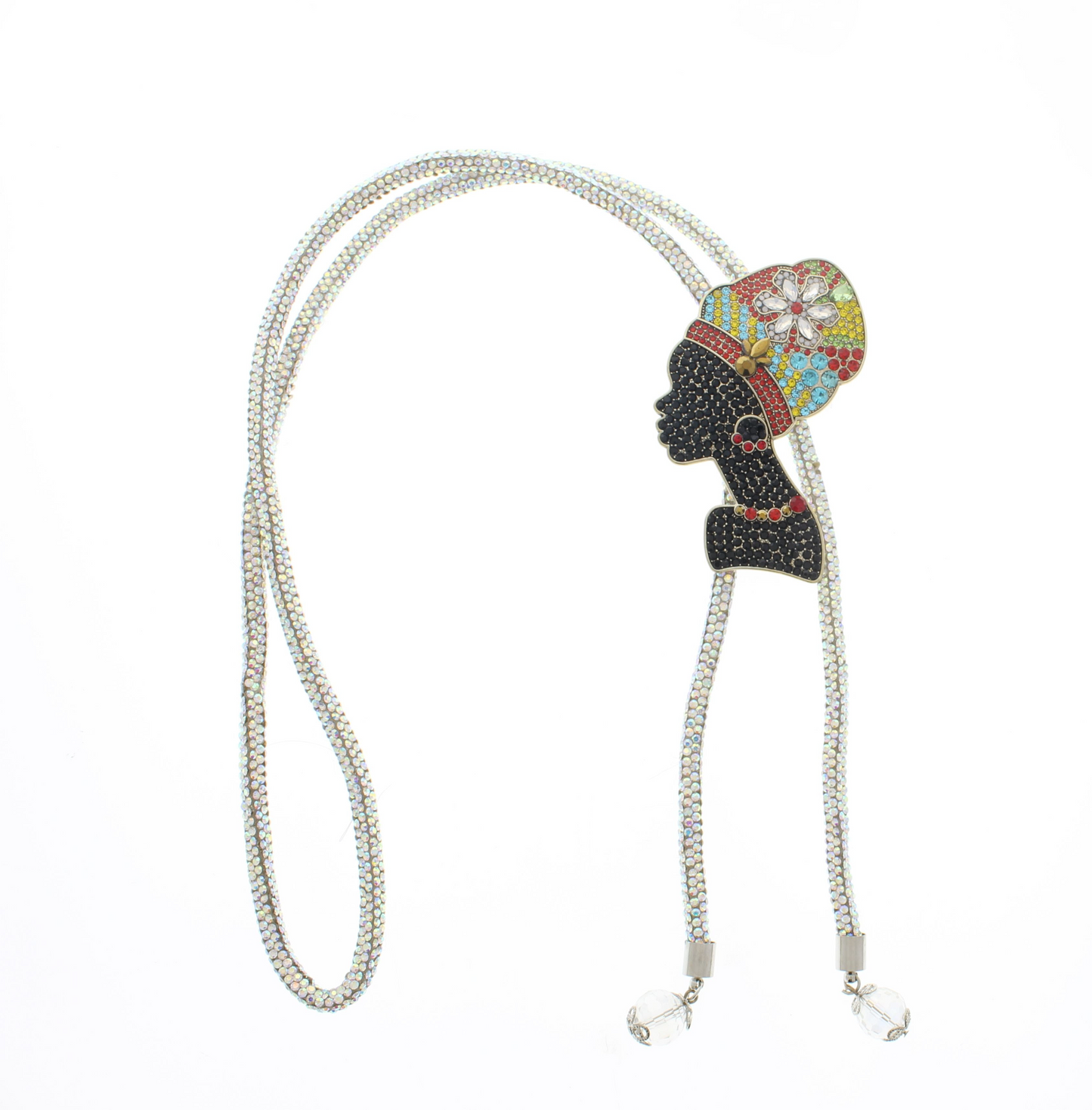 Female Silhouette Bolo Tie, 36" white, or gemstone cord, made in USA, each
