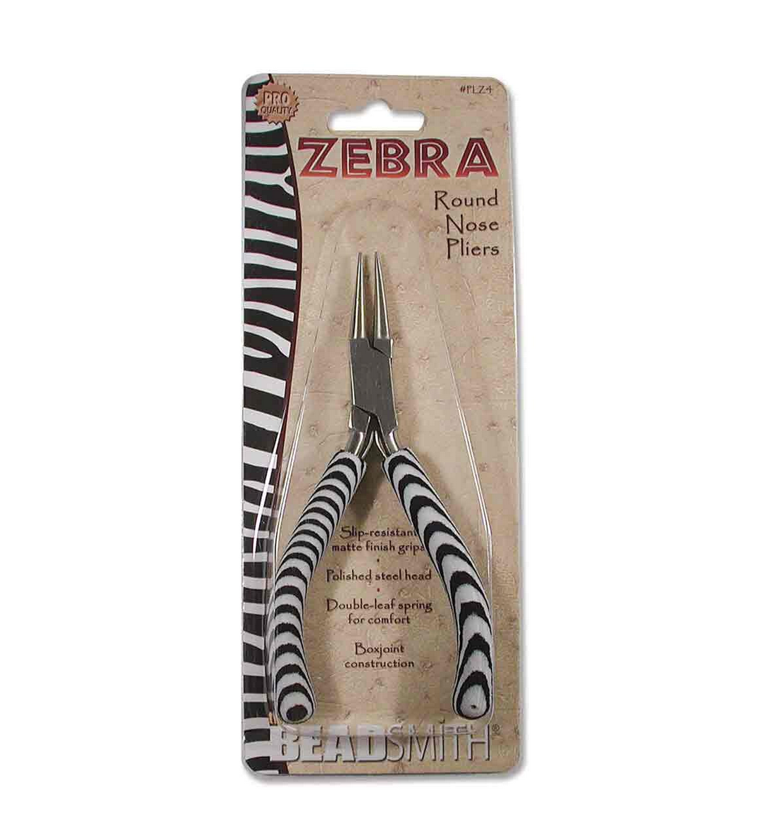 Beadsmith Zebra Round Nose Pliers, comfort rubber grip handles, each