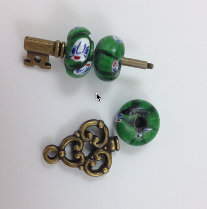 3 inch Key Charm Pendant, bead holder, Bronze Antique Gold, each