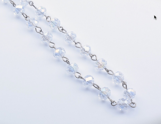 Beaded linked Chain, Rosary style, 8mm faceted crystal chain, ft