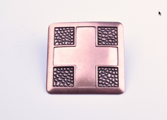 Square Belt Buckle Base, w/Cross shaped inset, Copper, ea