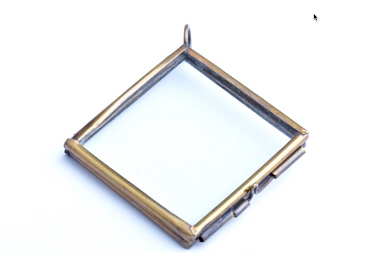 Our Glass Pendant, Hinged Diagonal vintage brass gold, Square, Pack of 6