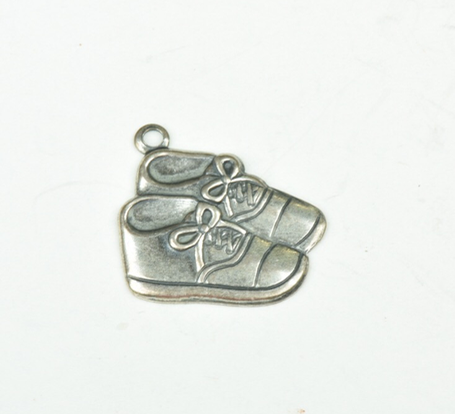 Baby shoe charm stamped metal sold 6 each