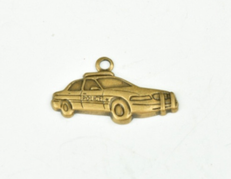 Police car charm antique gold finish brass 6 ea