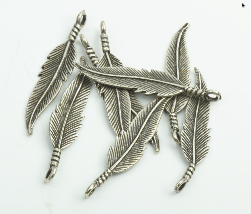 40mm Feather Charm, Vintage Silver, pack of 100