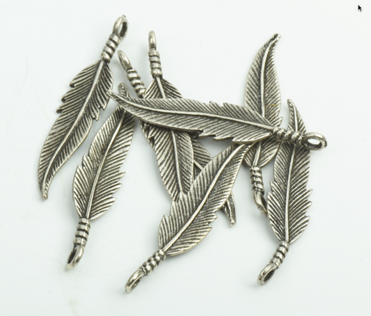 40mm 3D Feather Charm, Vintage Silver, Pack of 12