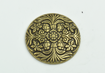 35mm Round Florentine Flat back Cabochon, Antique Gold, pack of 2