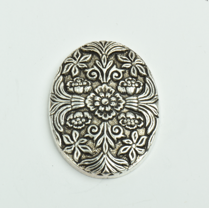 40x30mm Floral Cameo, Antique Silver Oval Flatback, each