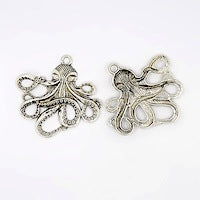 2 1/4" Octopus Charm, Antique Silver, Pack of 6