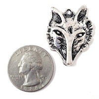 33mm Fox Head Charms, vintage silver, pack of 6