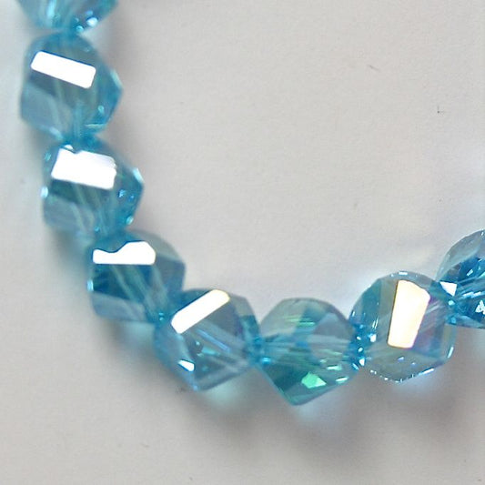 8mm Aquamarine Blue Faceted Helix Fire-n-Ice Crystal Beads, 16" Strand