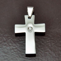 22x32mm(.88x1.26in) Silver Cross w/CZ crystal Pendant, w/bail ea