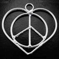 2in Silvertone Heart/Peace Sign Pendant, 2/pk