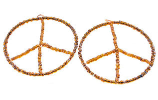 59mm Amber Brown-n-Copper Beaded Peace Sign Pendants, pack of 2