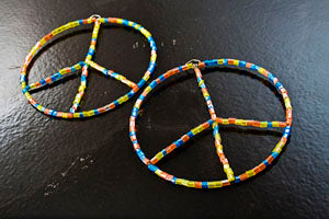59mm Multi-Color Silvertone Beaded Peace Sign Pendants, w/loop pk/2