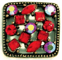 26mm Square Siam/Light Siam AB, Swarovski Crystal Copper Button ea