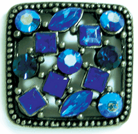 26mm Square Dark Sapphire/Dark Sapphire AB Swarovski Crystal Silver Button EA