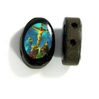 18x13mm Oval Wooden Rosary Beads, Jesus, pack of 6