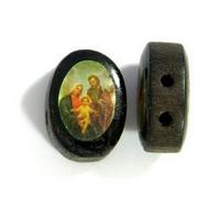 18x13mm Oval Wooden Rosary Beads, Sacred Family, pack of 6