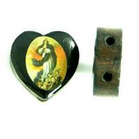 17X19mm Oval Wooden Rosary Beads, Virgin of Carmen, pack of 6