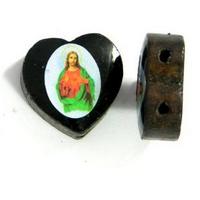 17X19mm Oval Wooden Rosary Beads, The Sacred Heart of Jesus, pack of 6