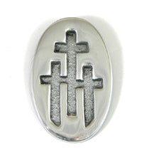 2.75x1.75 Silver Oval w/3 Cross inset Designer Pendant, each