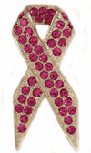 Large Breast Cancer Awareness Pin, Silver Finish with Rose Crystals ea