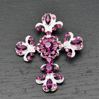 64x53mm Silver Filigree Cross Pendant w/Amethyst Crystals, EA
