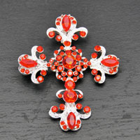 Filigree Silver Cross Pendant Siam(Red) Crystals, ea