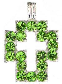 36x30mm Silver Metal Pendant Cross with Peridot Crystals, EA