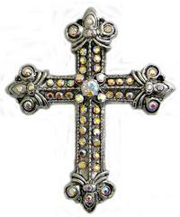 2.25x2.75in Vintage Edwardian Crystal AB Metal Cross Pendant, ea