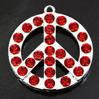 50mm(2") Peace Symbol Pendant silvertone w/6mm Austrian Lt Siam Crystals, ea
