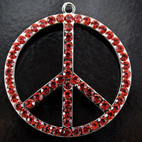 50mm(2") Peace Symbol Pendant silvertone w/4mm Lt Siam Austrian Crystals, ea