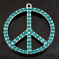 50mm(2in) Peace Symbol Pendant silvertone w/4mm Blue Zircon Austrian Crystals, ea