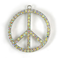 50mm(2") Peace Symbol Pendant silvertone w/4mm Austrian AB Crystals, each