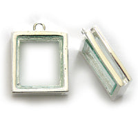 18x20mm(.69x.75in) Our Glass Picture Charm, Silver Plated, pkg/2
