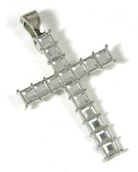 2.75X2in Crystal CZ Cross Silvertone Pendant, ea