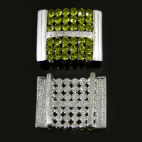 43x34mm Silver-n-Olivine Green Crystal, Pendant/Slide, ea