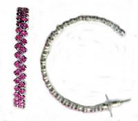 43mm Silver Hoop Earrings with Rose Crystals, sold/Pair