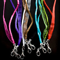 16 inch Silk Cord and Organza Choker Necklace, 2 inch silver extender chain & lobster claw clasp, assorted color pack of 8
