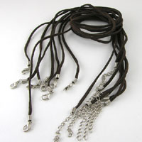 18in Flat Suede Cord, Brown, Necklace - Choker, w/2in extender, silver lobster-claw clasp, pk/8