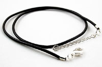 Black Leather Cord, 18 inch Necklace, with 2 inch extender, lobster-claw silver, pack of 6