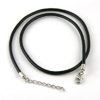 3mm Black Leather Cord, 18" Necklace, w/extender & lobster-claw silver, pack of 6