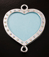 2x2in Two Sided Heart Pendant Frame Silvertone Finish -w/2mm Austrian Crystals, ea