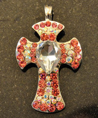 3x2.5in Cross Pendant/Pink and Clear Crystals-Magnetic Bail Clasp, ea